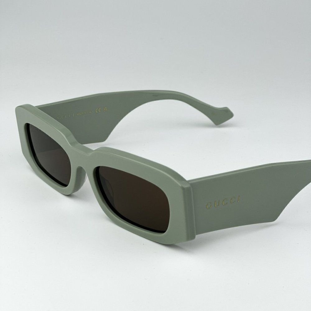 Gucci Sage Green Rectangular Sunglasses with Dark Brown Lenses - Picture 9 of 12